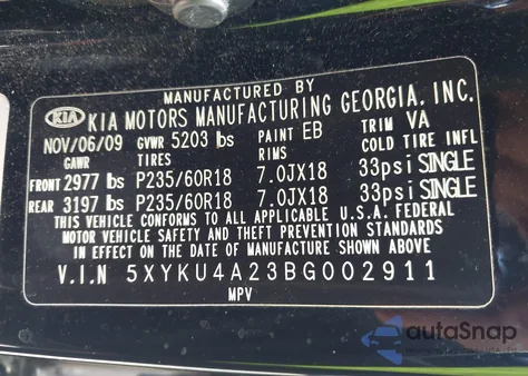 2011 Kia Sorento Ex V6 from USA, damaged, VIN 5XYKU4A23BG002911